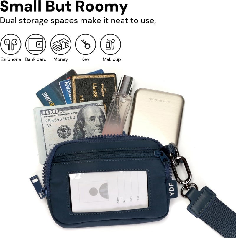 YDF Keychain Wallet for Women Mini Zip Card Holder with ID Window Coin Purse Detachable Wristlet Small Wallets navy blue - Image 2